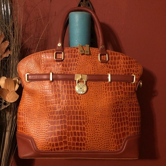 J.W. Hulme Co. Orange/Brown Leather Croc Embossed Handbag - Picture 8 of 16